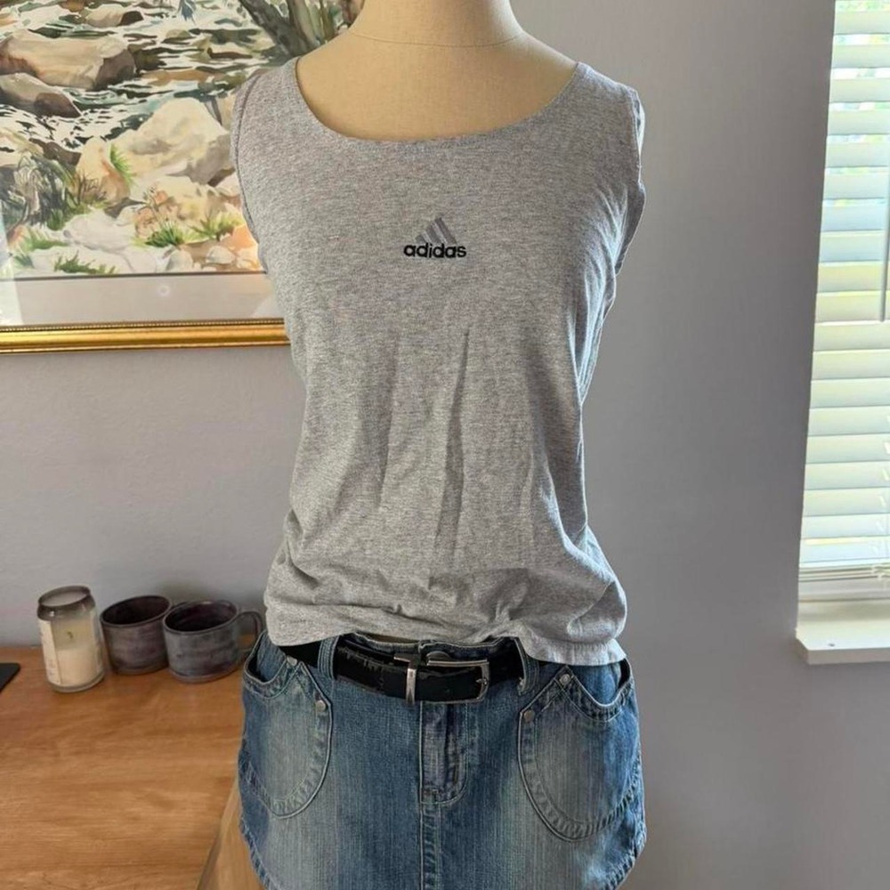 Vintage 90s Adidas Grey Tank Top Made in USA Women Large Sporty Indie Grunge